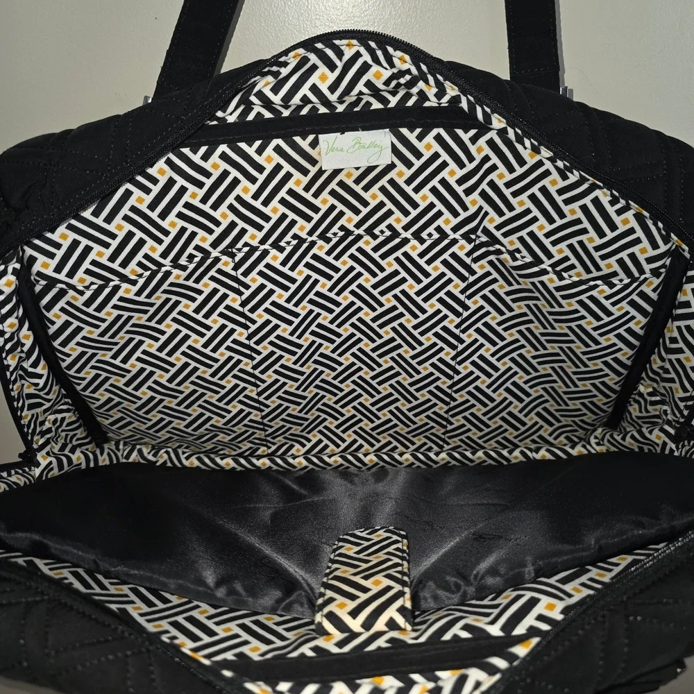 Vera Bradley Black Quilted Laptop commuter Bag Work Tote Shoulder Bag 16x12